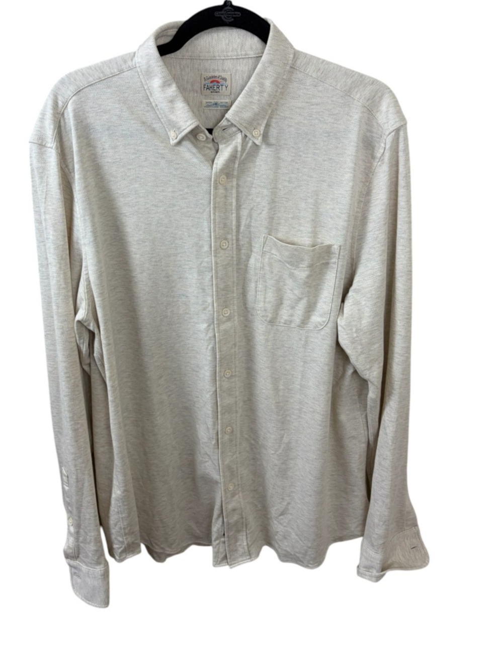 Faherty Coastline Knit Heathered Oatmeal Button Down Size Large Comfort